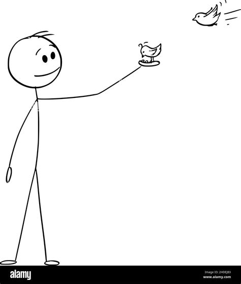 person feeding birds on hand vector cartoon stick figure illustration stock vector image and art