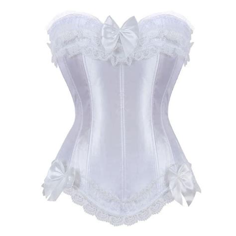 Sexy Satin Lace Overlay Corset Bustier Overbust Burlesque Corselet Top Bodyshaper Lingerie