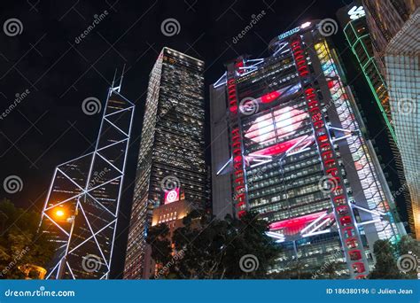 Hsbc Building And Bank Of China By Night Central Hong Kong Island