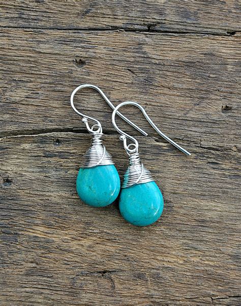 Real Turquoise Drop Earrings In Sterling Silver Or Oxidized Silver