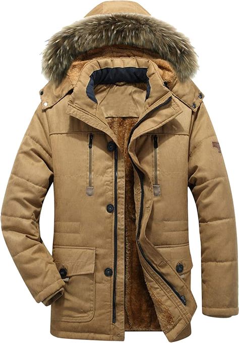 Winter Jacket Military Cargo Fleece Warm Parka Hooded Medium Long Winter Coat, Khaki, 4XL at ...