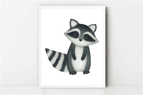 Baby Raccoon Print Nursery Wall Art Woodland Animals Prints Etsy