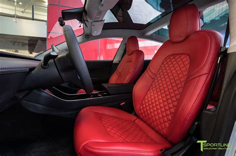 Tesla Model 3 Custom Red Seat Upgrade Kit In Diamond Design By T