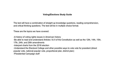 Voting Elections Study Guide Google Docs