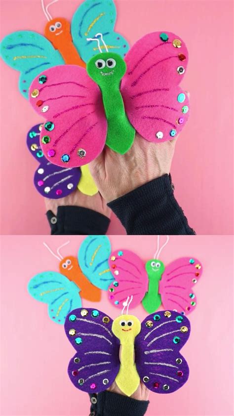 Butterfly Finger Puppet Craft Video Video Puppet Crafts Insect