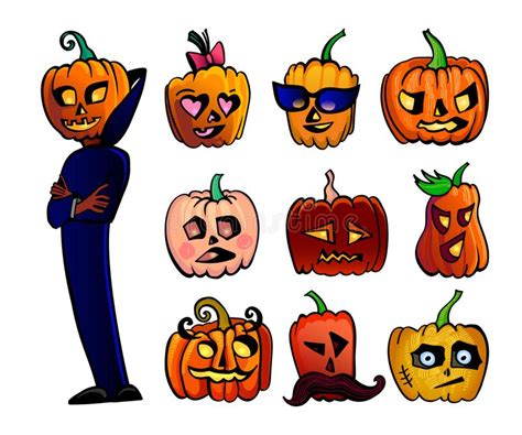 A Set Of Cartoon Pumpkins Pumpkins Of Different Shapes Vector