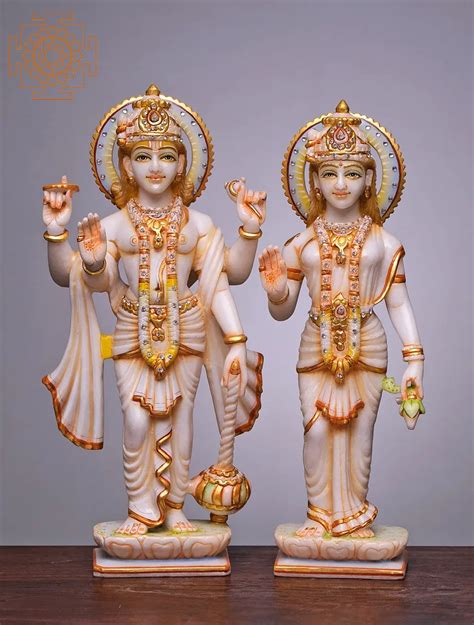 15 Lord Bhagwan Vishnu And Lakshmi Statue Handmade White Marble