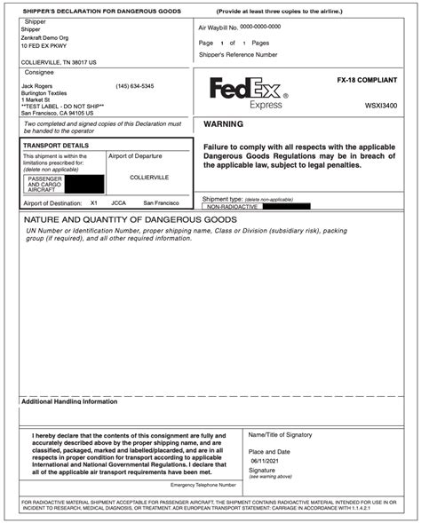 Fedex Dangerous Goods Form