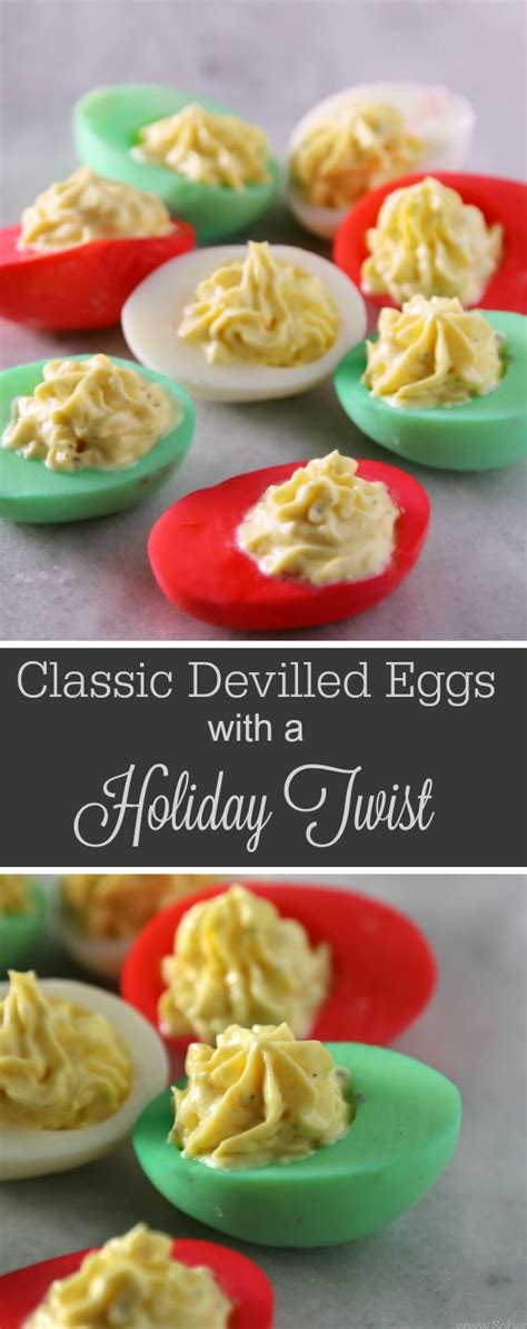 Only 5 minutes to make this beautiful appetizer! Classic Devilled Eggs Recipe With a Holiday Twist - Sober Julie