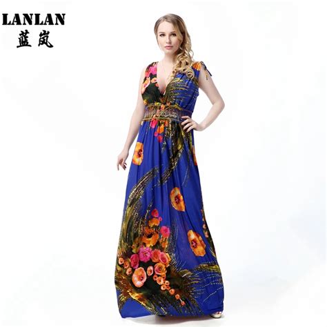 Buy Lanlan L 7xl V Neck Sleeveless Floral Bohemia Maxi Dress 2016 New Summer
