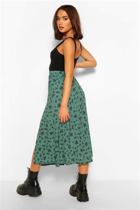 Ditsy Floral Split Front Woven Midi Skirt Floral Midi Skirt Outfit