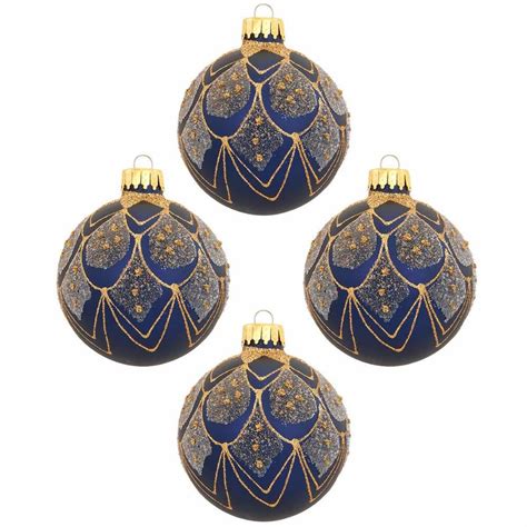 Maybe you would like to learn more about one of these? Set Of 4 Blue 3 Inch Glass Ornaments With Gold Glitter ...