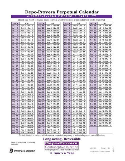 depo provera perpetual calendar  images calendar