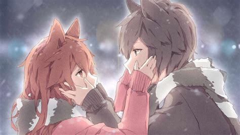 Download 1366x768 Anime Couple Animal Ears Romantic