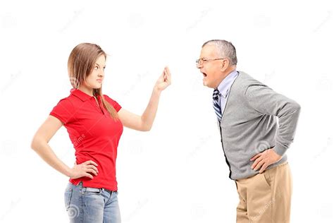 Angry Father Shouting At His Daughter Stock Image Image Of Jeans