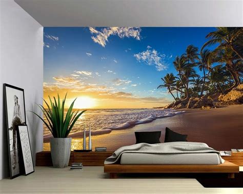 Tropical Sunrise Palm Beach Large Wall Mural Self Adhesive Etsy