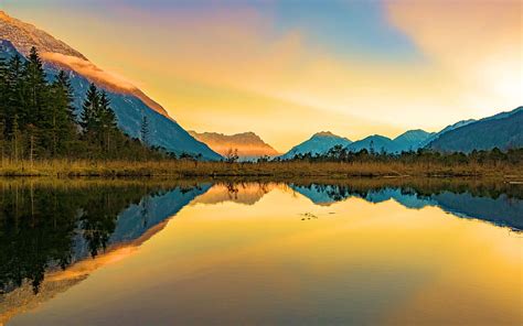 Sunset In The Bavarian Alps Reflections Germany Lake Water