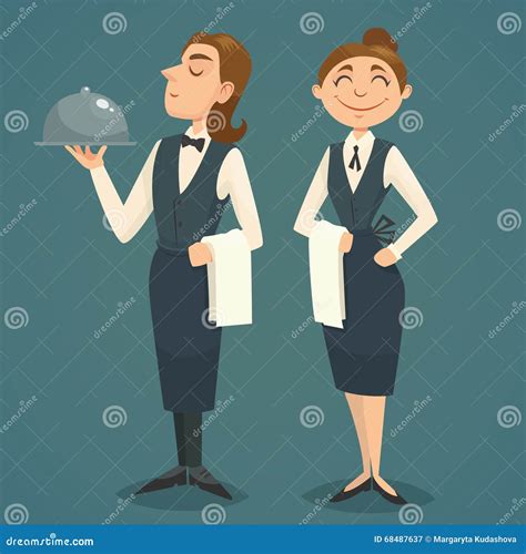 Waiter And Waitress Vector Cartoon Flat Character