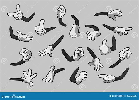 Retro Cartoon Gloved Hands Gestures Cartoon Hands With Gloves Icon Set