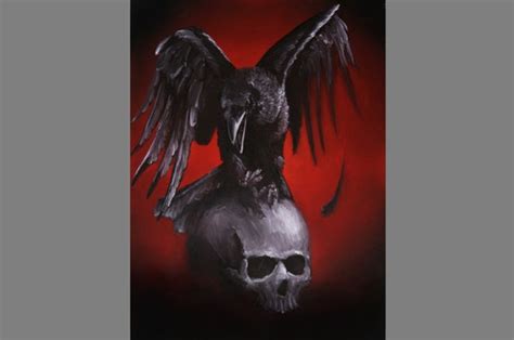 Art Print Raven Crow Skull Macabre Horror Gothic Red Black Etsy