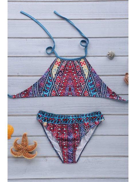 13 Off 2021 Ethnic Print Halterneck Bikini Set In Colormix Zaful