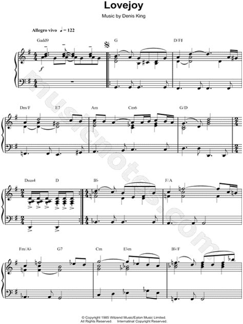 Denis King Lovejoy Sheet Music Piano Solo In G Major Download