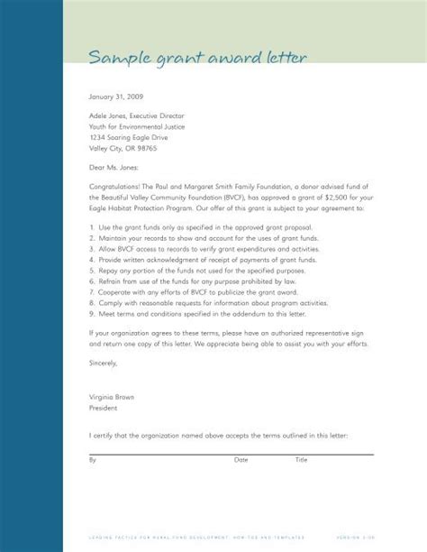 Sample Grant Award Notification Letter Sample