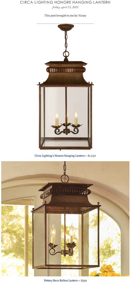 Circa Lighting Honore Hanging Lantern Vs Pottery Barns Bolton Lantern