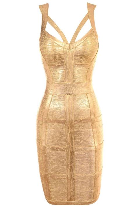 Gold Metallic Empire Waist Backless Bandage Dress Dresses Bandage