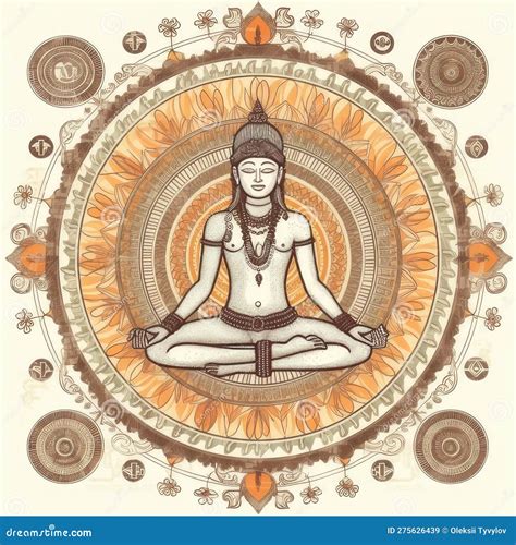 Yoga Symbolic Illustration In Yellow Brown Color Stock Illustration