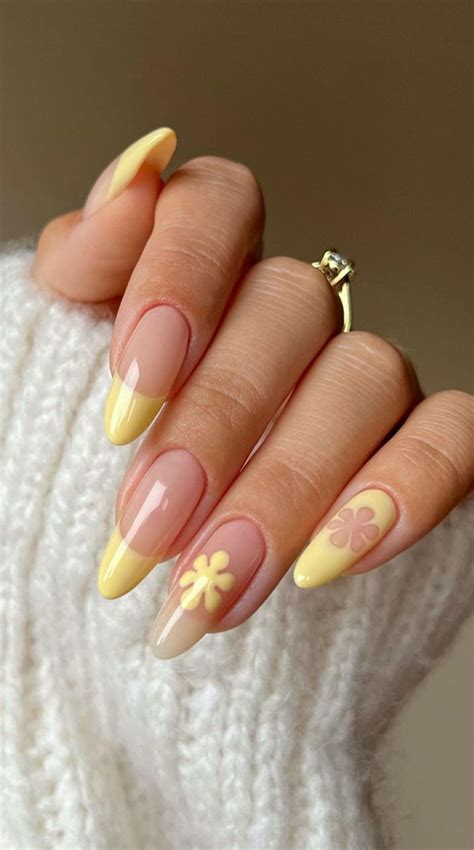 35 Almond Nails For A Cute Spring Update Yellow Daisy Nails