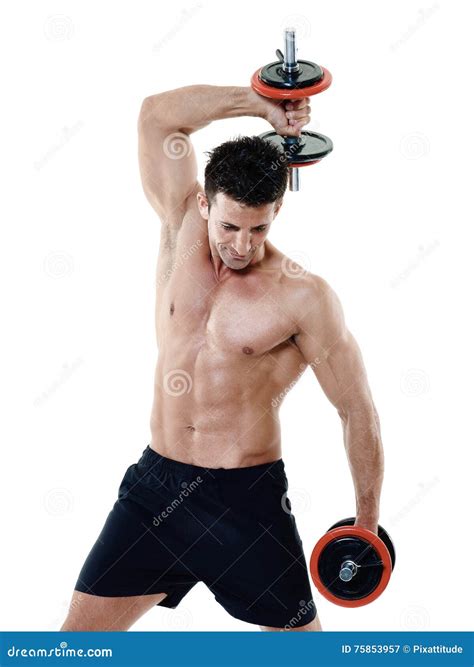Man Weights Exercises Isolated Stock Image Image Of Workout Muscular