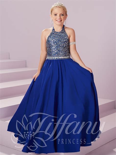 Lovely Royal Blue Chiffon Halter Flower Girl Dresses Princess Dresses