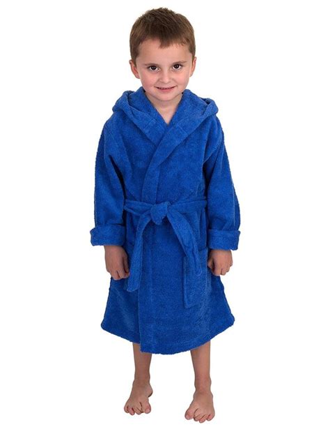 Boys Robe Kids Hooded Cotton Terry Bathrobe Made In Turkey Blue