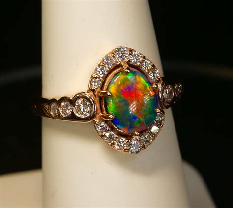 Black Opal And Diamond Halo Engagement Ring Set Matching Etsy