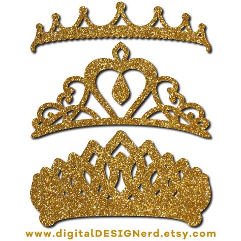 Clip Art Crowns And Tiaras Bright Gold Glitter 18 Digital Etsy