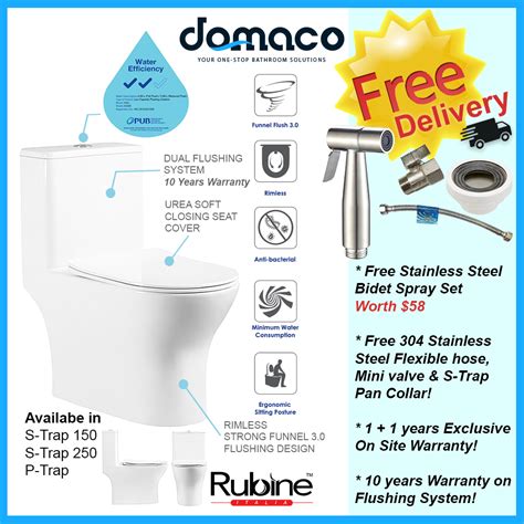 Rubine Piz Fora Rimless Funnel Flush Piece Toilet Bowl Shopee Singapore