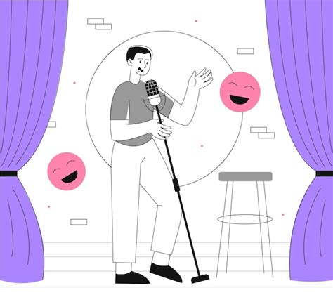 Premium Vector Stand Up Comedy Show Line Man With Microphone At Scene