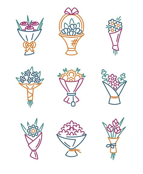 Premium Vector Bouquets Linear Icons Of Buds Flowers Vector Bouquets