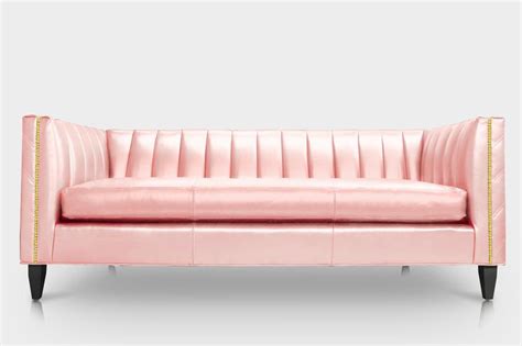 Bubblegum Pink Leather Lambert Mid Century Sofa Handcrafted In North