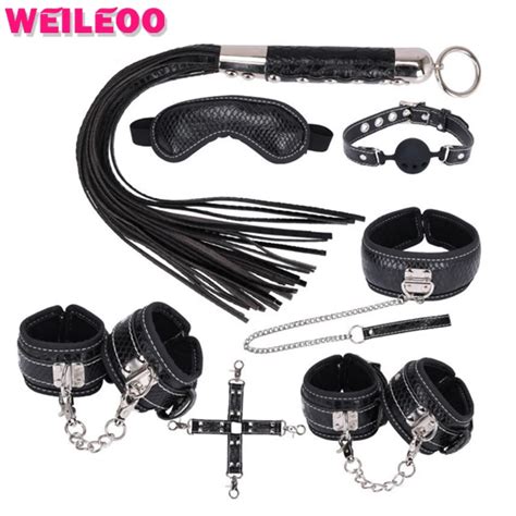 Pcs Erotic Toy Handcuffs Blindfold Nipple Clamp Whip Gag Bdsm Bondage Bdsm Restraint Set