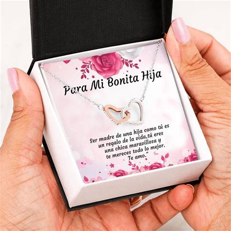 Bonita Hija Madre Spanish Message Card Necklace Latina Daughter T