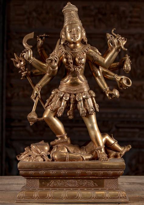 Bronze Fierce Hindu Goddess Kali Statue Standing On Shiva With Arms