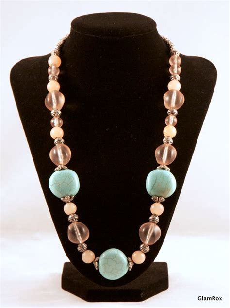 Turquoise In The Nude By Glamrox Beaded Necklace Statement Necklace