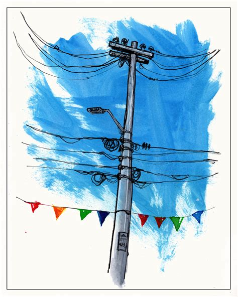 Power Lines Art Print With Flags Colorful Flags Electrician Etsy