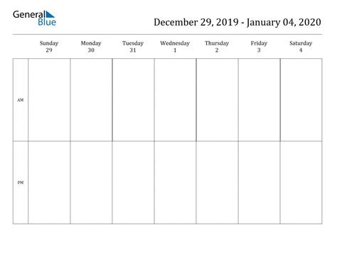 2 Week Blank Calendar 2020 Printable Free Letter Templates