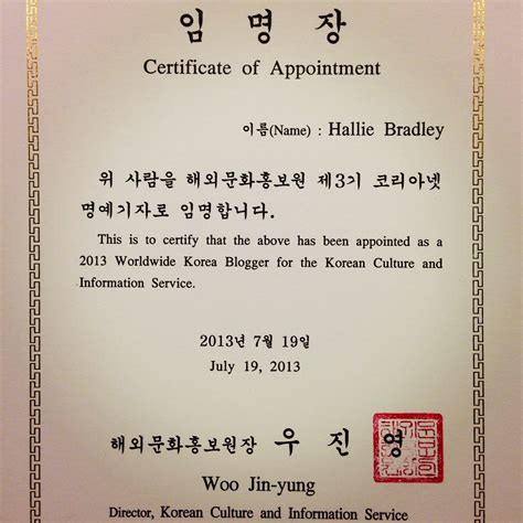 Korea Blogger Certificate The Soul Of Seoul