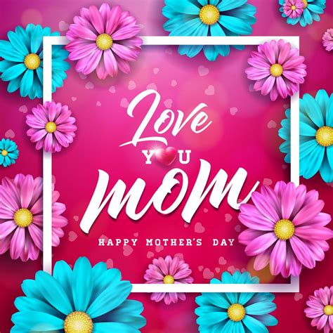 Happy Mothers Day Greeting Card Design With Flower And Typographic Elements On Red Background I
