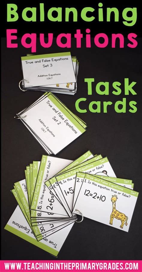 Balancing Addition And Subtraction Equations First Grade Task Cards