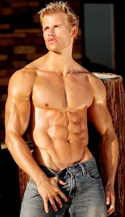Shirtless Male Muscular Jock Hunk Beefcake Blond Guy Muscle Stud Photo
